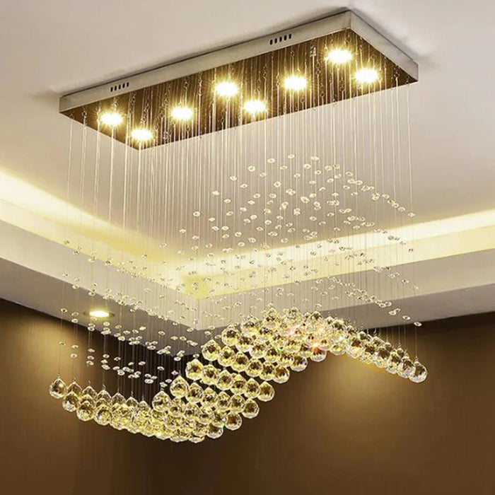 Raindrop Rectangular Crystal Chandelier For Dining Room.