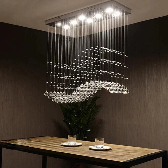 Raindrop Rectangular Crystal Chandelier For Dining Room.