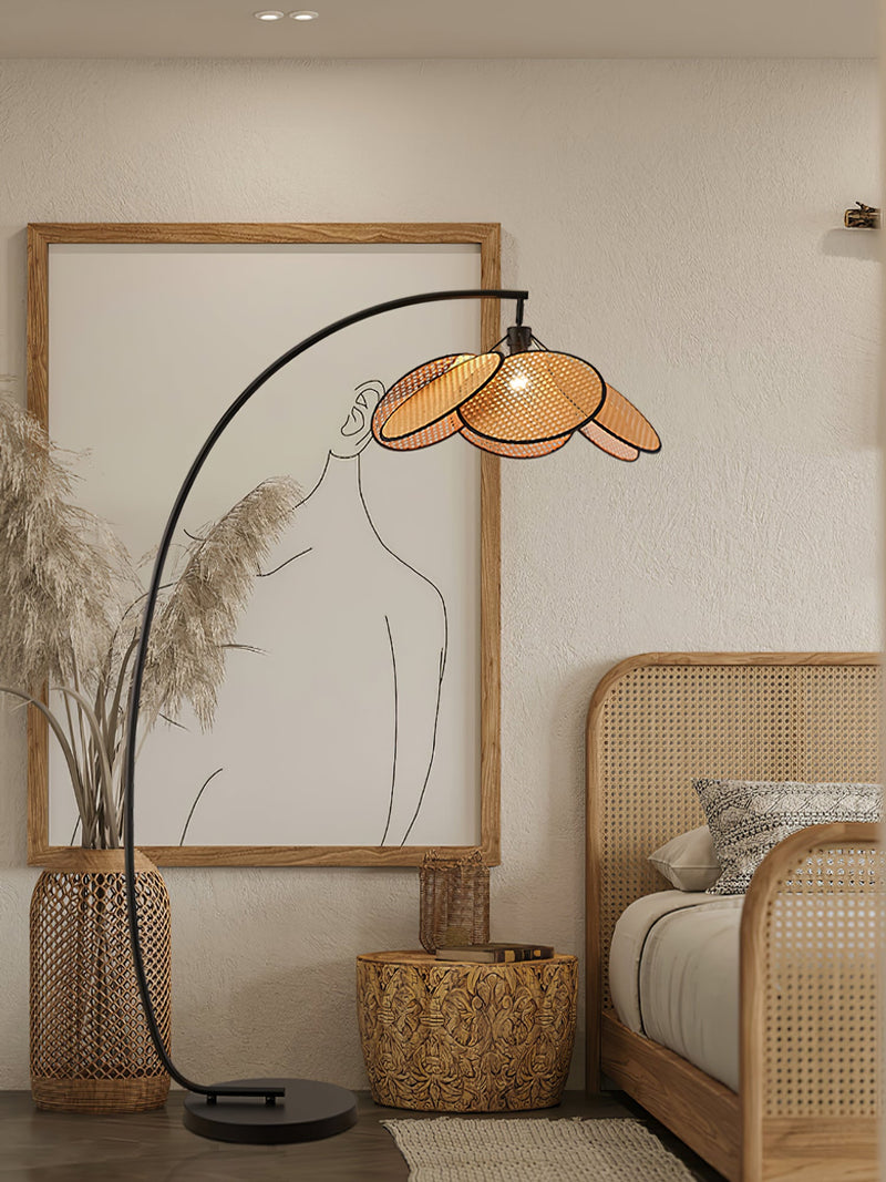 Rattan Bloom Arc Floor Lamp-DWHOME