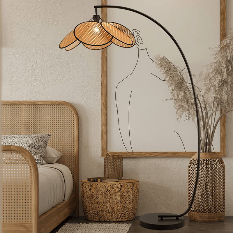 Rattan Bloom Arc Floor Lamp-DWHOME