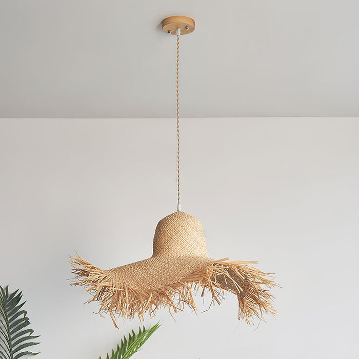 Rattan Straw Hat Pendant Light.