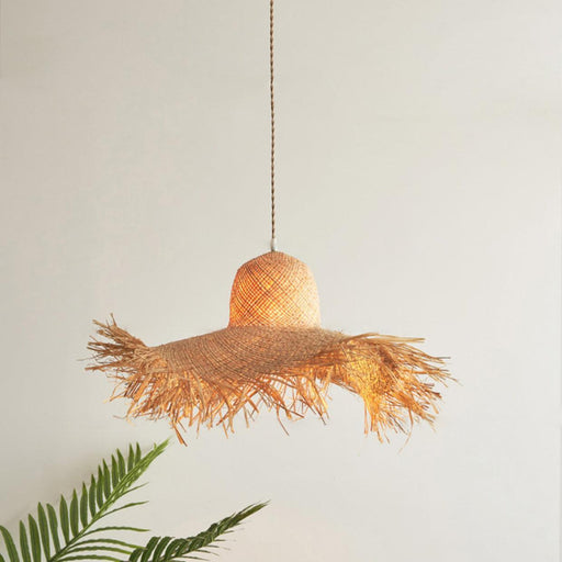 Rattan Straw Hat Pendant Light-DWHOME
