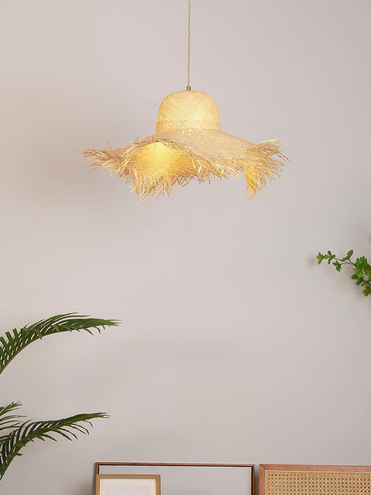 Rattan Straw Hat Pendant Light-DWHOME