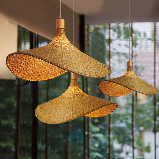 Rattan Weave Hat Pendant Light - DWHOME