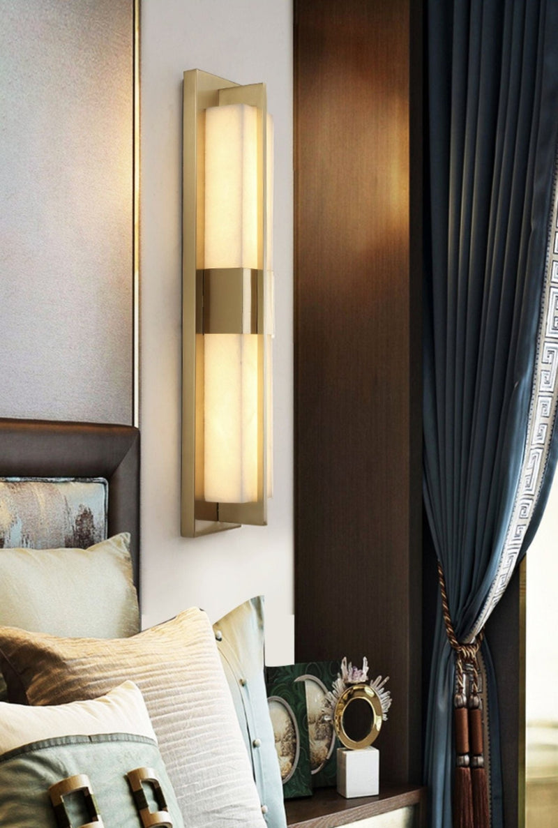Rectangular Alabaster Brass Wall Sconce-DWHOME