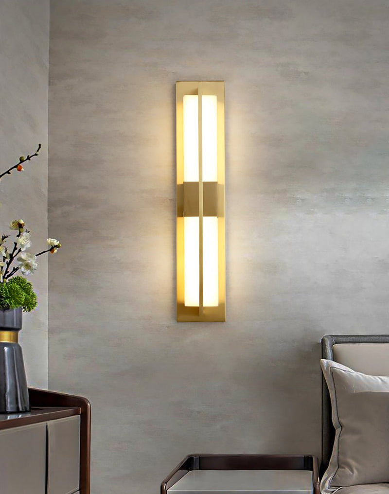 Rectangular Alabaster Brass Wall Sconce-DWHOME