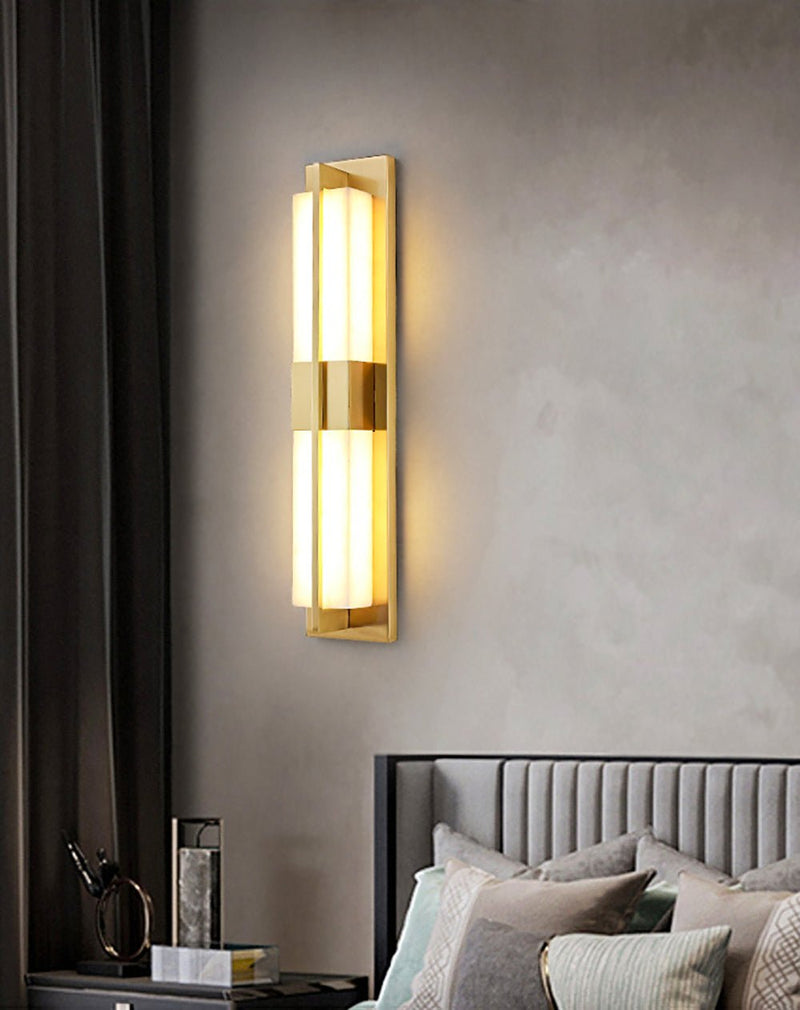 Rectangular Alabaster Brass Wall Sconce-DWHOME