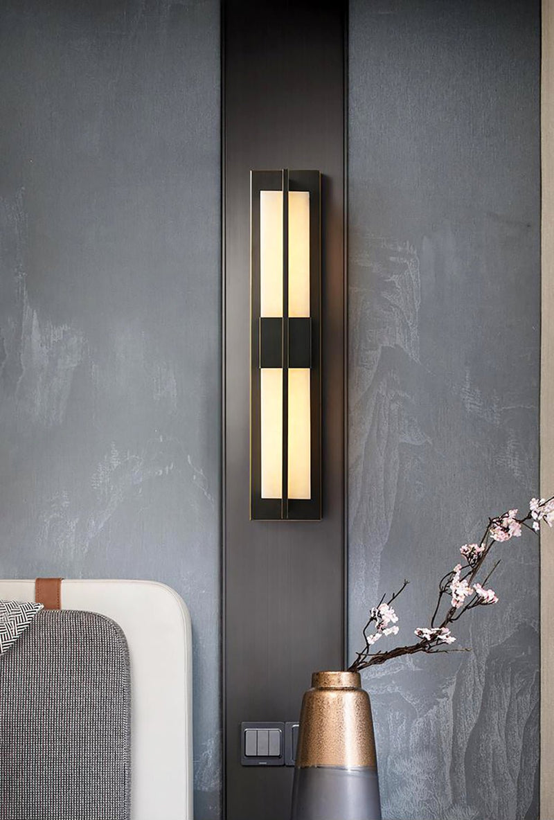 Rectangular Alabaster Brass Wall Sconce-DWHOME