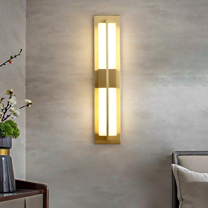 Rectangular Alabaster Brass Wall Sconce - DWHOME