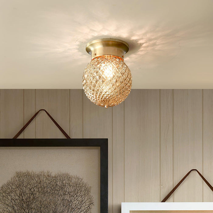 Reeded Globe Flush Ceiling Light-DWHOME