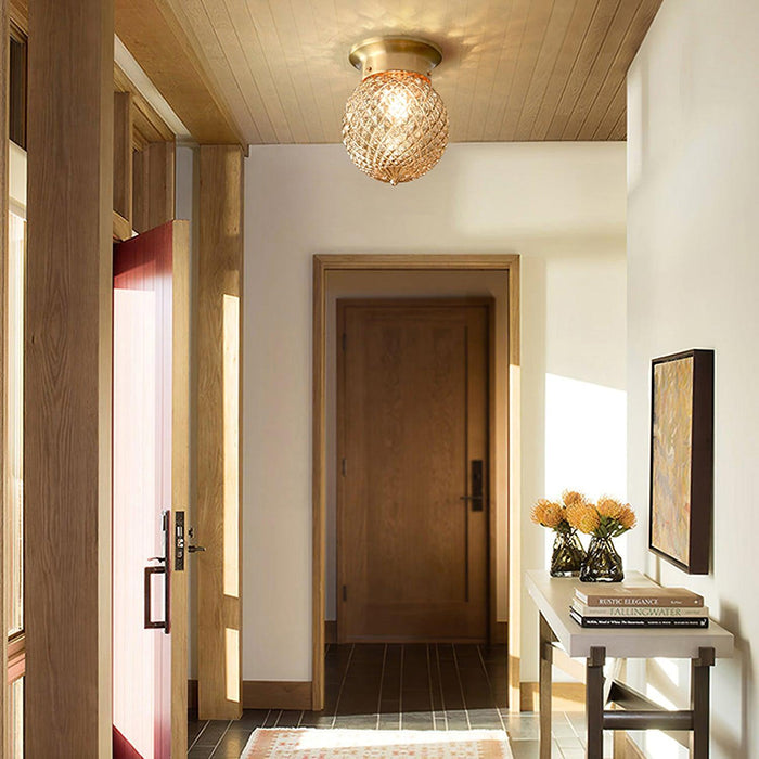 Reeded Globe Flush Ceiling Light-DWHOME