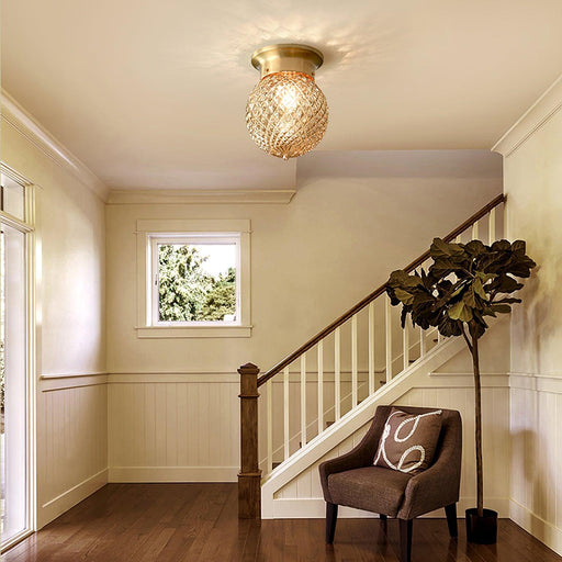 Reeded Globe Flush Ceiling Light-DWHOME