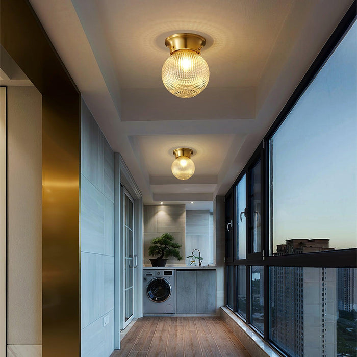 Reeded Globe Flush Ceiling Light-DWHOME