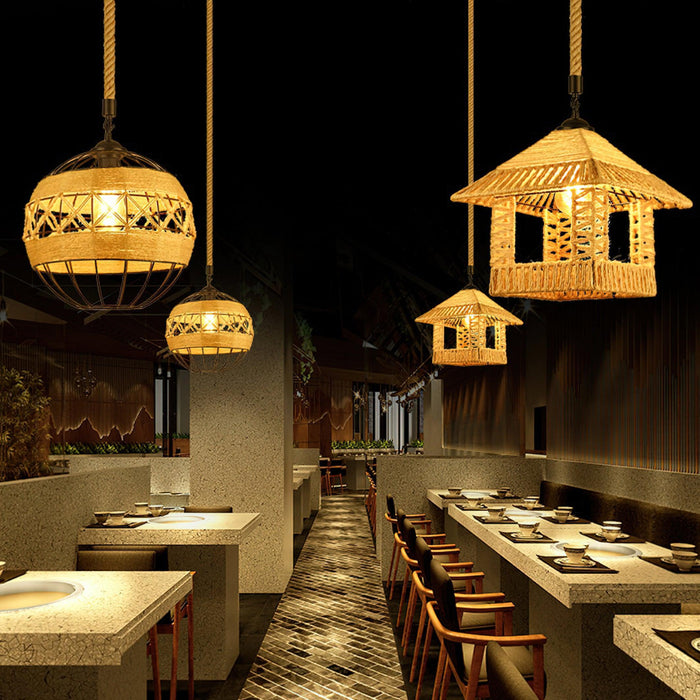 "Lampe suspendue exquise en corde de chanvre rétro - DWHOME"