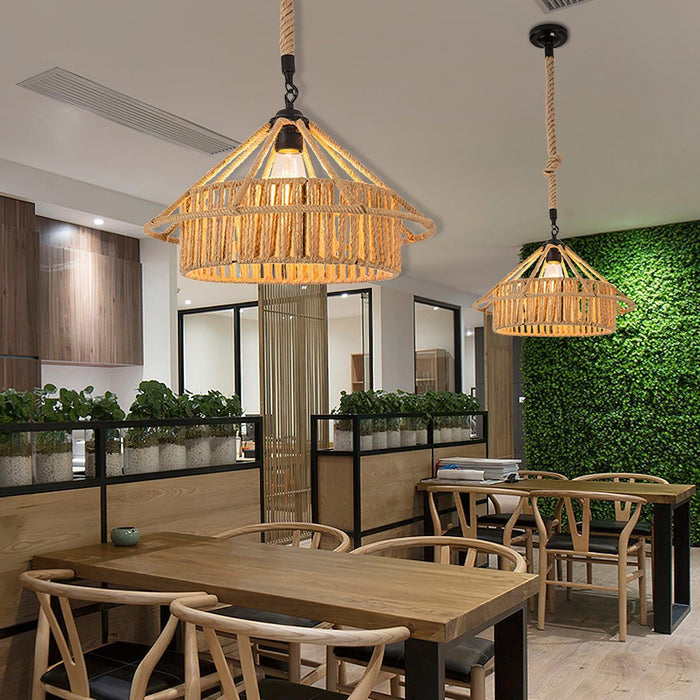 "Lampe suspendue exquise en corde de chanvre rétro - DWHOME"