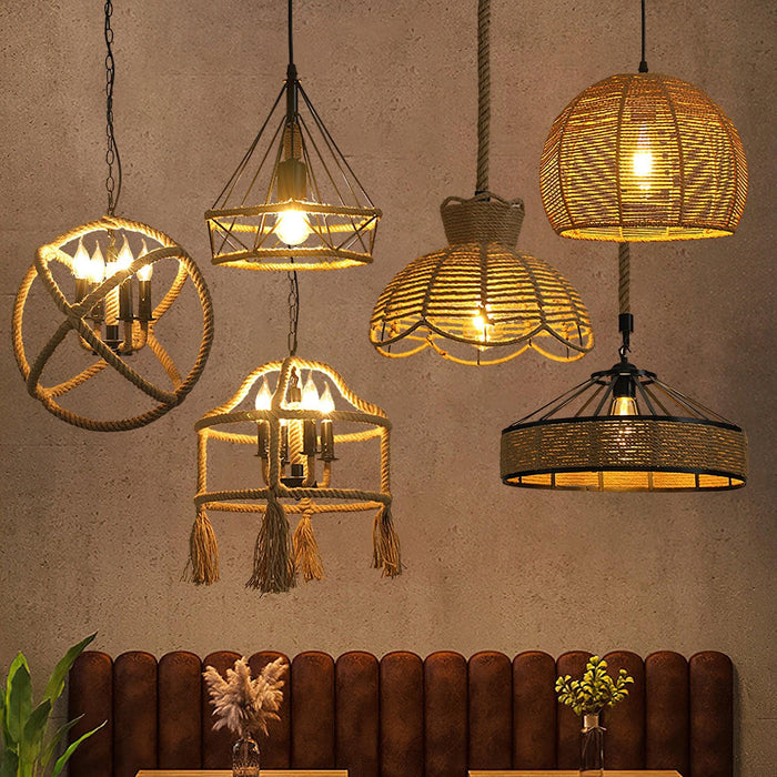 Retro Hemp Rope Exquisite Pendant Light.