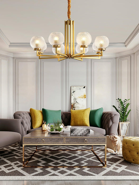 Ribbed Glass Brass Chandelier - DWHOME