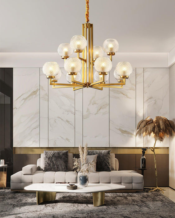 Ribbed Glass Brass Chandelier - DWHOME