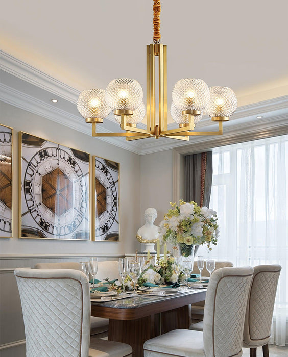 Ribbed Glass Brass Chandelier - DWHOME