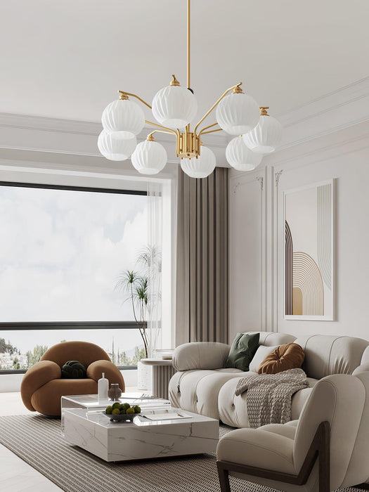 Ribbed Glass Gold Chandelier - DWHOME