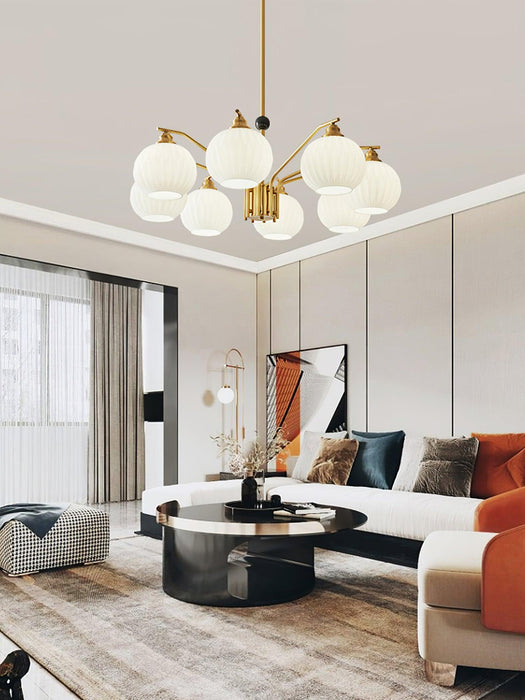 Ribbed Glass Gold Chandelier - DWHOME