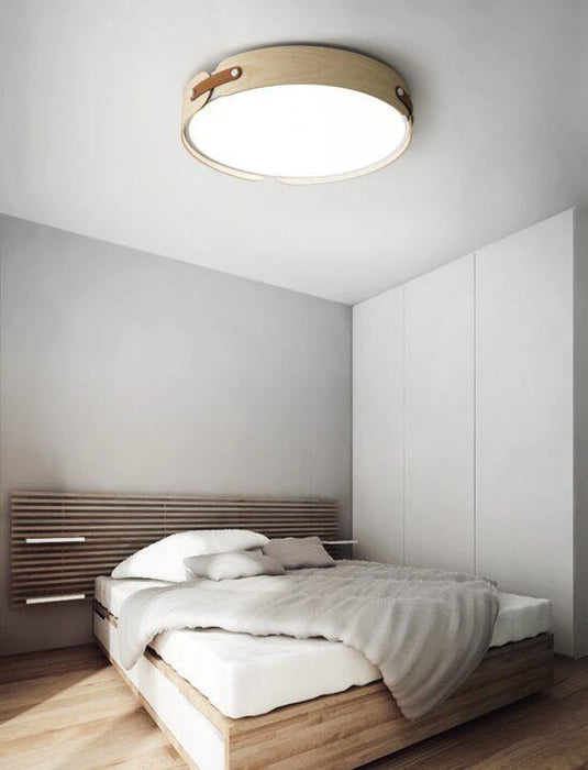 Rondale Scandinavian Leather Strapped Wooden Ceiling Lamp.