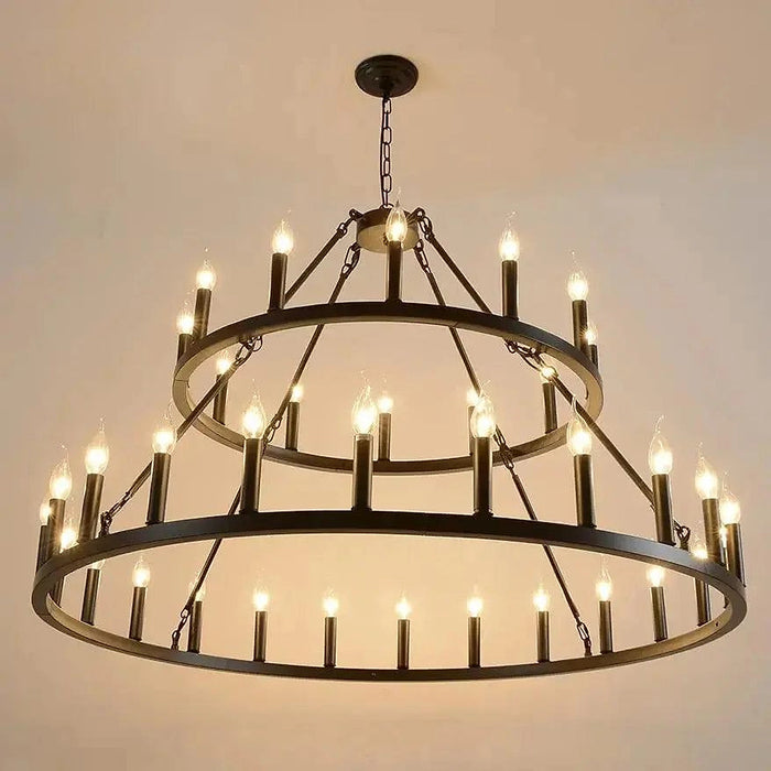 Rustic 48-inch 2 Tier Wagon Wheel Chandelier-DWHOME