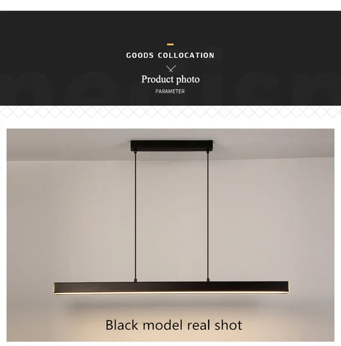 Modern Led Pendant Light Linear Hanging Lamp for Home Dining Room Kitchen Chandelier Black Decorative Ceiling Suspension Fixture.