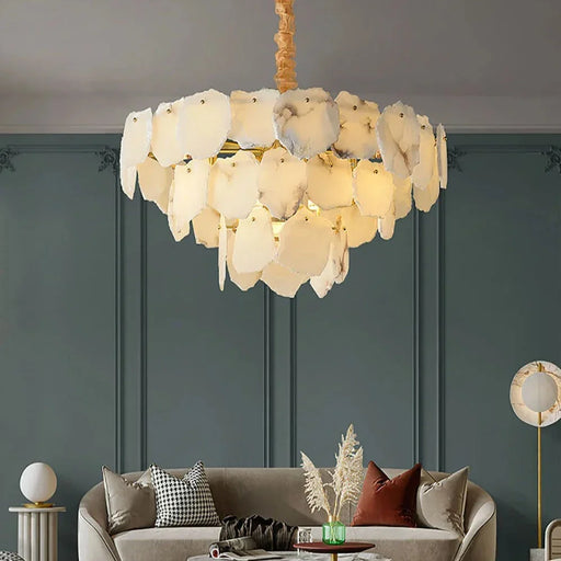 3-Tier Natural Marble Modern Chandelier.