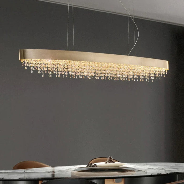 Alleri Brushed Stainless Steel Crystal Dining Room Chandelier.