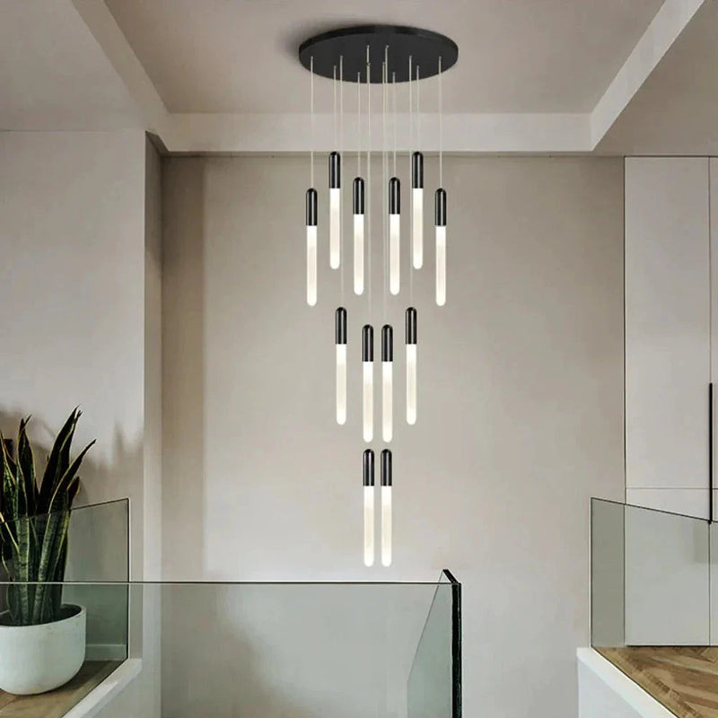 Villa Forci Duplex Staircase Foyer Chandelier, Black-DWHOME