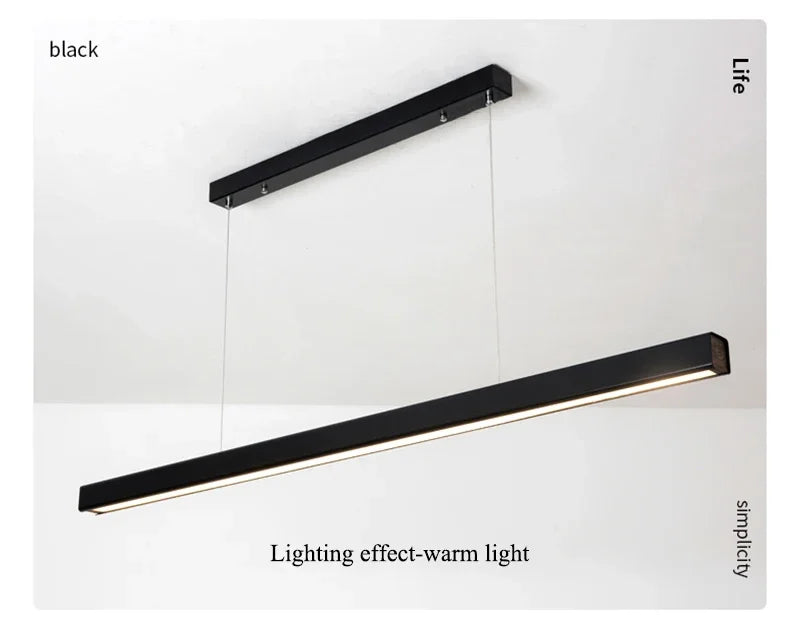 Modern Led Pendant Light Linear Hanging Lamp for Home Dining Room Kitchen Chandelier Black Decorative Ceiling Suspension Fixture.