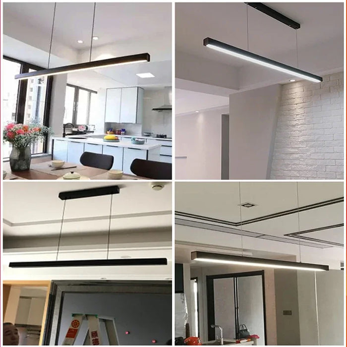 Modern Led Pendant Light Linear Hanging Lamp for Home Dining Room Kitchen Chandelier Black Decorative Ceiling Suspension Fixture.