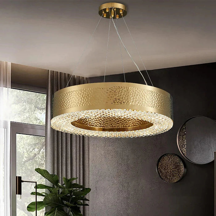 Alleri Hammered Gold & Crystal Chandelier-DWHOME