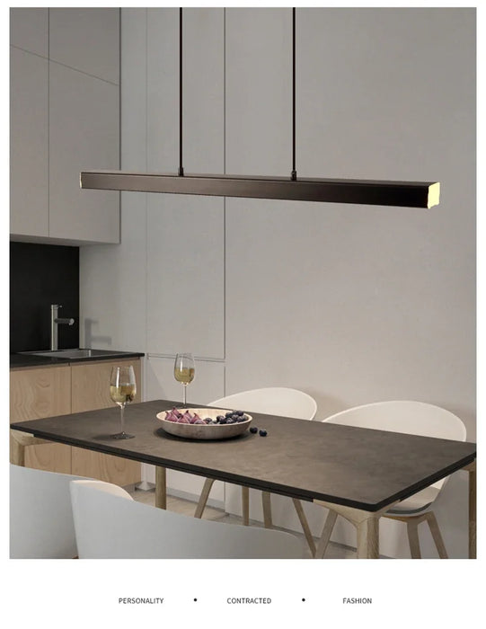 Modern Led Pendant Light Linear Hanging Lamp for Home Dining Room Kitchen Chandelier Black Decorative Ceiling Suspension Fixture.