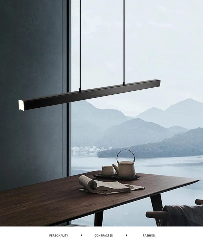 Modern Led Pendant Light Linear Hanging Lamp for Home Dining Room Kitchen Chandelier Black Decorative Ceiling Suspension Fixture-DWHOME
