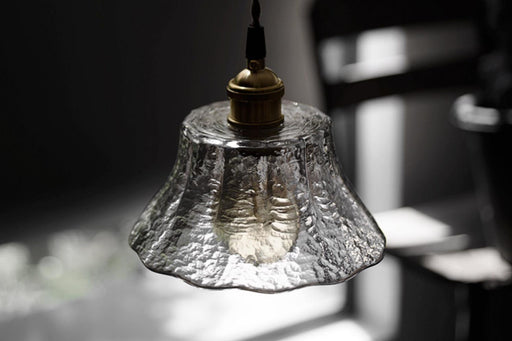 Petunia Glass Mid Century Brass Pendant Light.