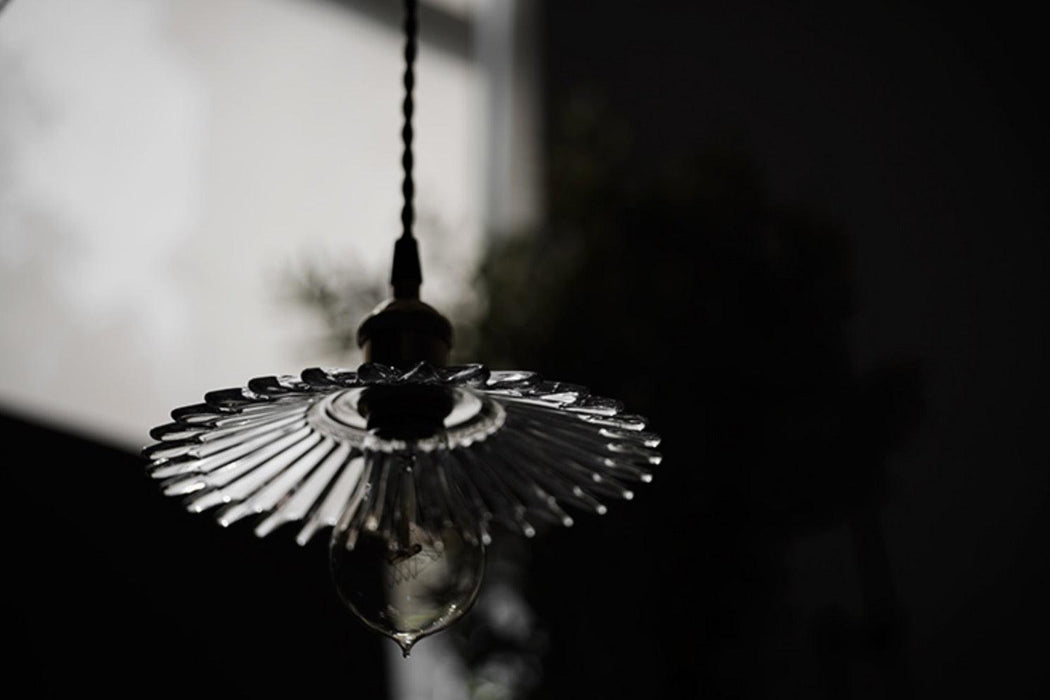 Petunia Glass Mid Century Brass Pendant Light.