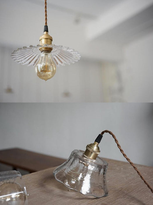 Petunia Glass Mid Century Brass Pendant Light.