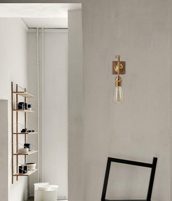 Ogilvy brushed brass & wood wall light.