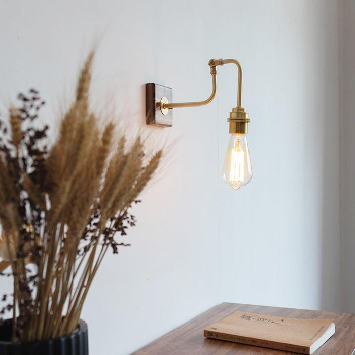 Ogilvy brushed brass & wood wall light.