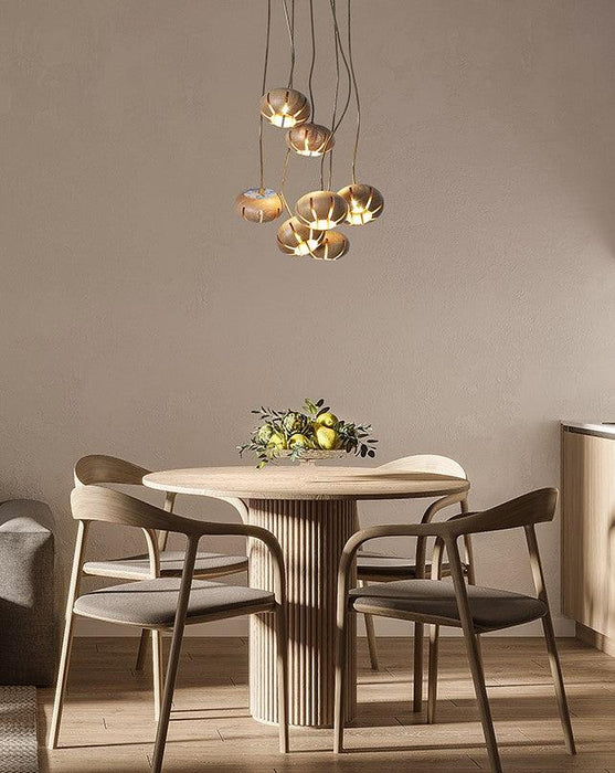 Wooden Petal Round Cluster Pendant Light.