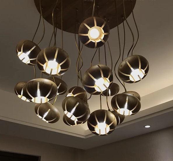 Wooden Petal Round Cluster Pendant Light.