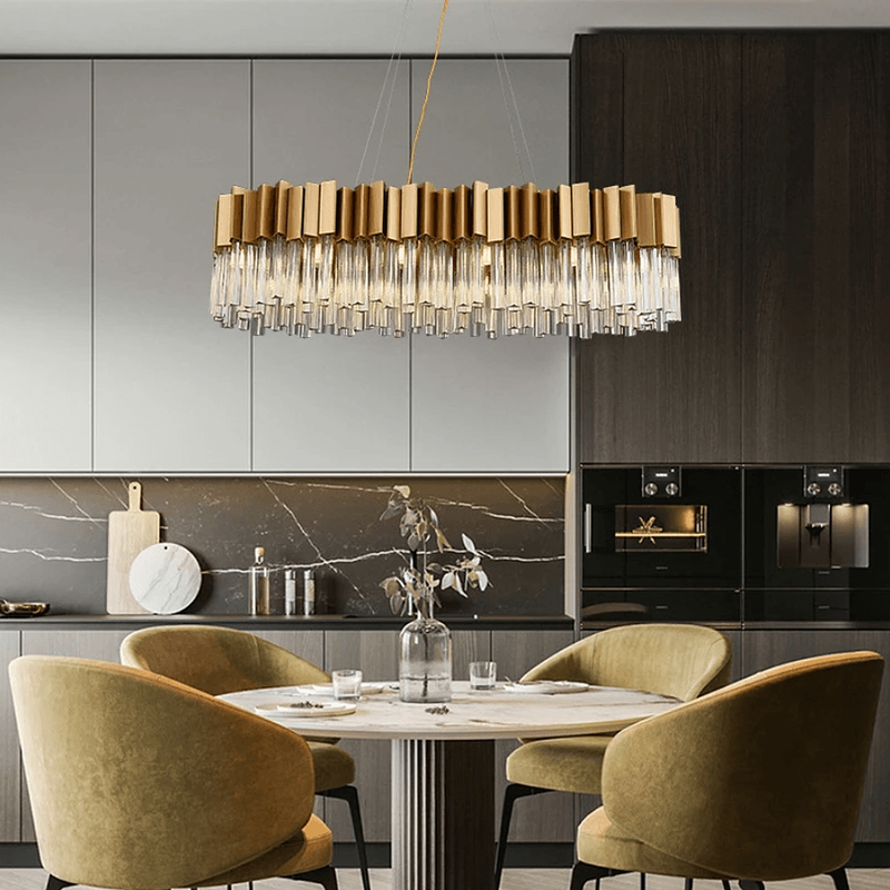 Milano Brushed Gold Dining Room Crystal Chandelier-DWHOME