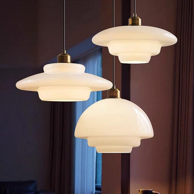 Miller Art Deco Milk Glass Pendant Light.