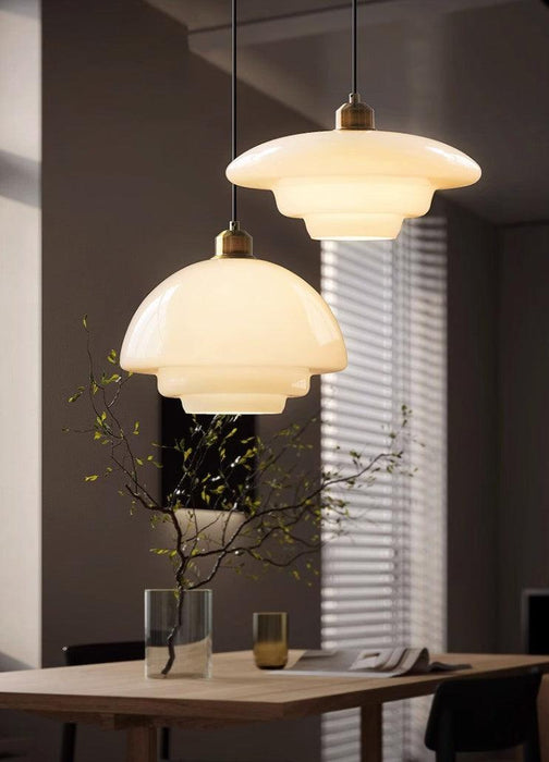 Miller Art Deco Milk Glass Pendant Light.