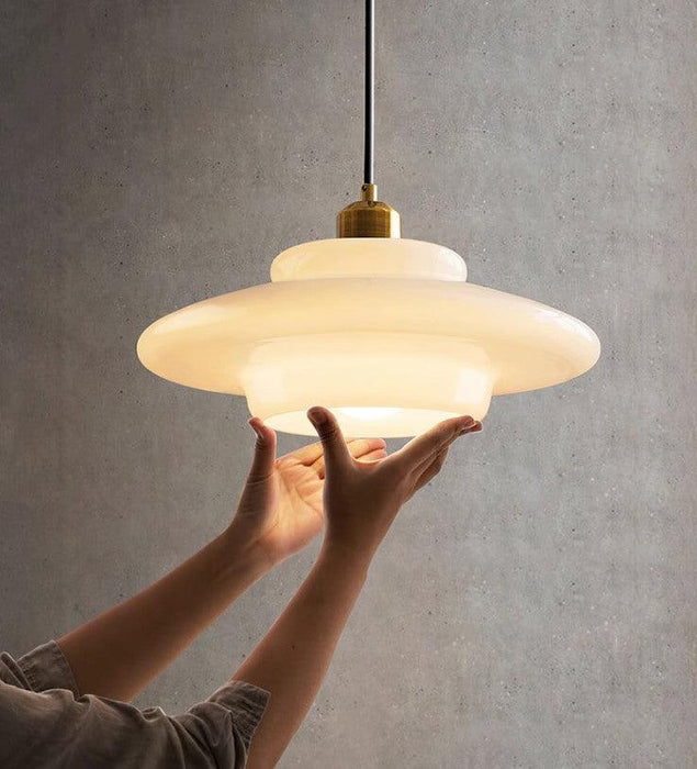 Miller Art Deco Milk Glass Pendant Light.