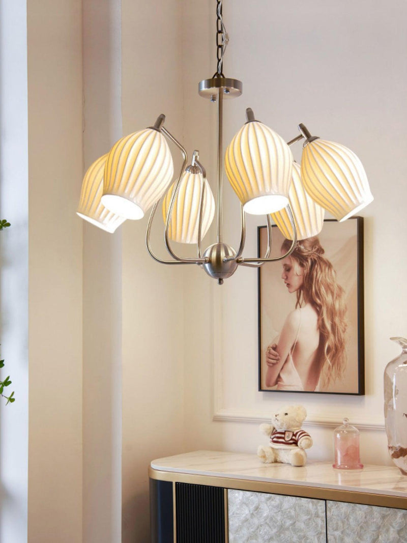 Ceramic Ribbed Chandelier-DWHOME