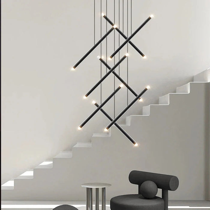 Seus Modern Long Chandelier for High Ceiling & Staircase.