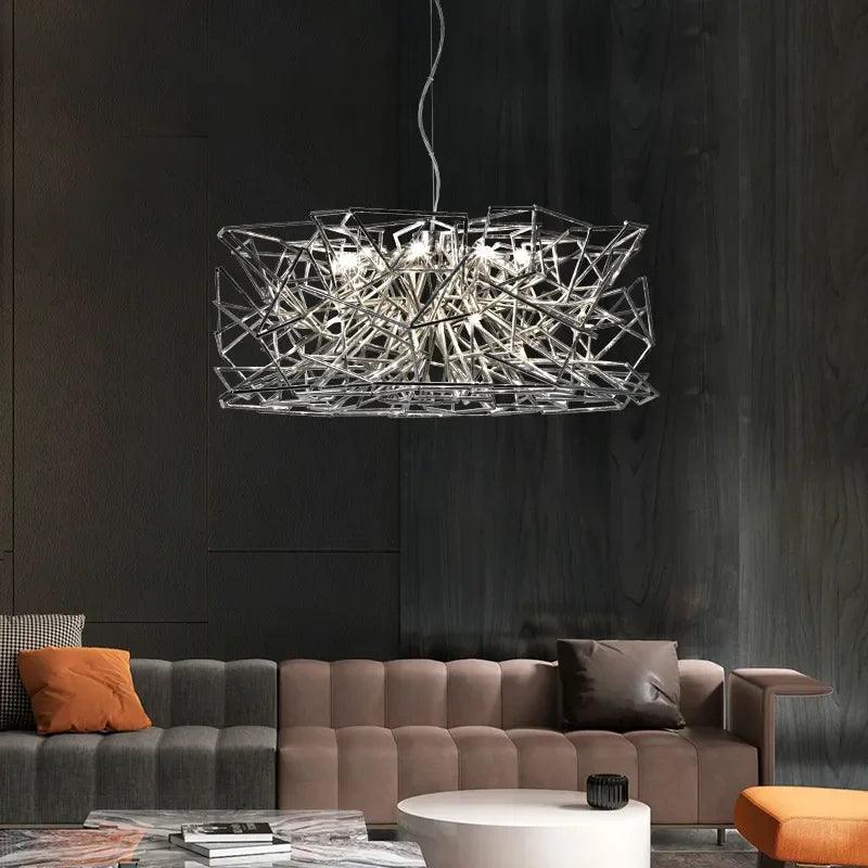 Chandelier LED Luxe en Argent - Acier Inoxydable Moderne - DWHOME